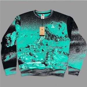 Nike ACG Therma Fit oversized All over print fleece crewneck ‘Light Menta’ NWT.